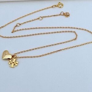 Tory Burch Heart Kira T Good luck gold chain necklace NWT $188
